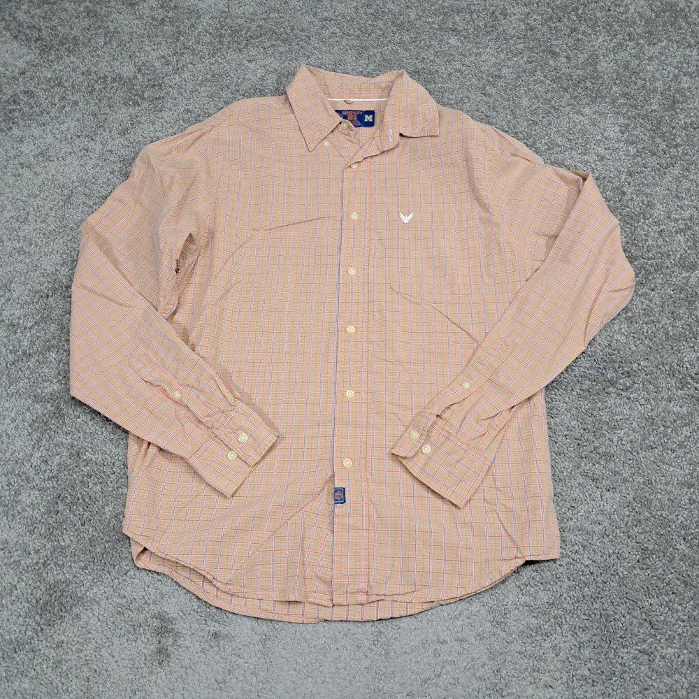 Company 81 Mens Orange Blue Plaid‎ Long Sleeve Button Down Shirt Size M Cotton